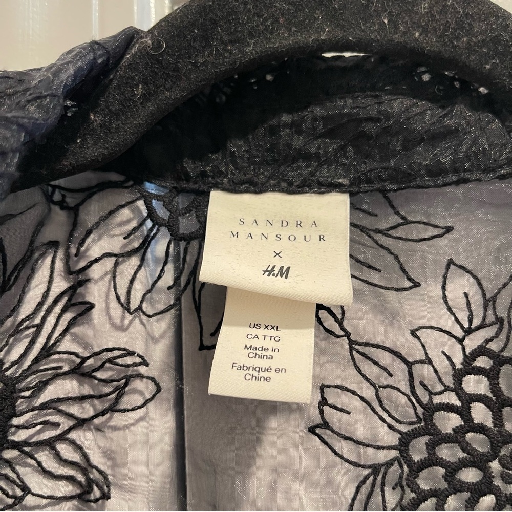 Sandra Mansour X H&M Organza Sunflower Embroidery Black Top Sheer Blouse Sz Xxl View 4